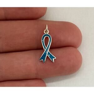 Sterling Silver Teal Awareness Ribbon for Ovarian Cancer Charm